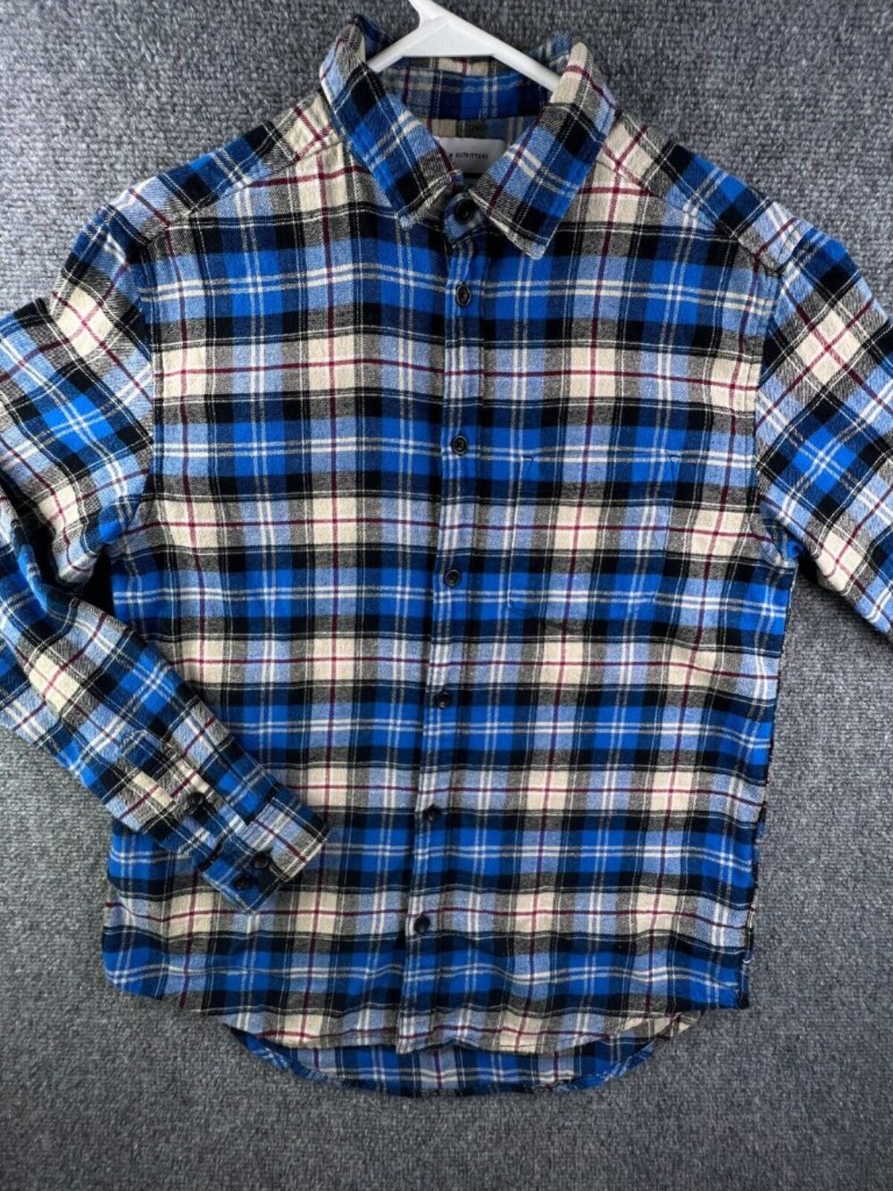 URBAN OUTFITTERS Plaid FLANNEL Long Sleeve Shirt Blue Beige Men’s Small Adult